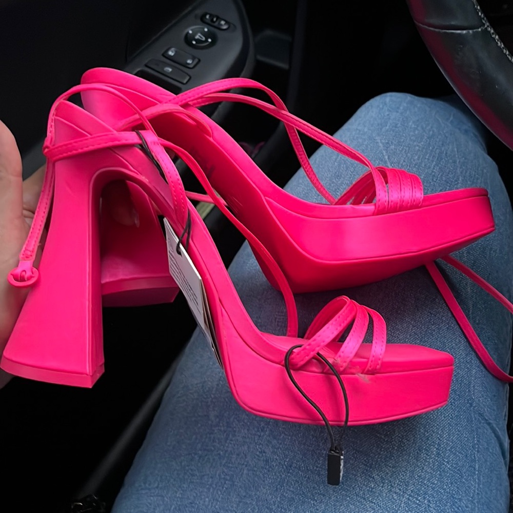 Zara Fuchsia Platform Heels with Ankle strap